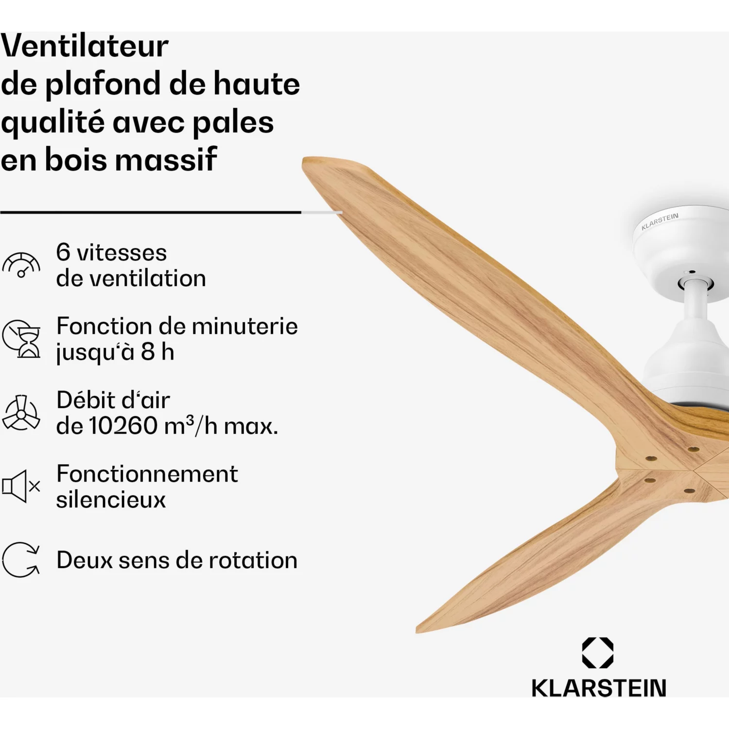 Ventilateur KLARSTEIN Santa Elena 132cm 35W Silencieux Bois – Image 2
