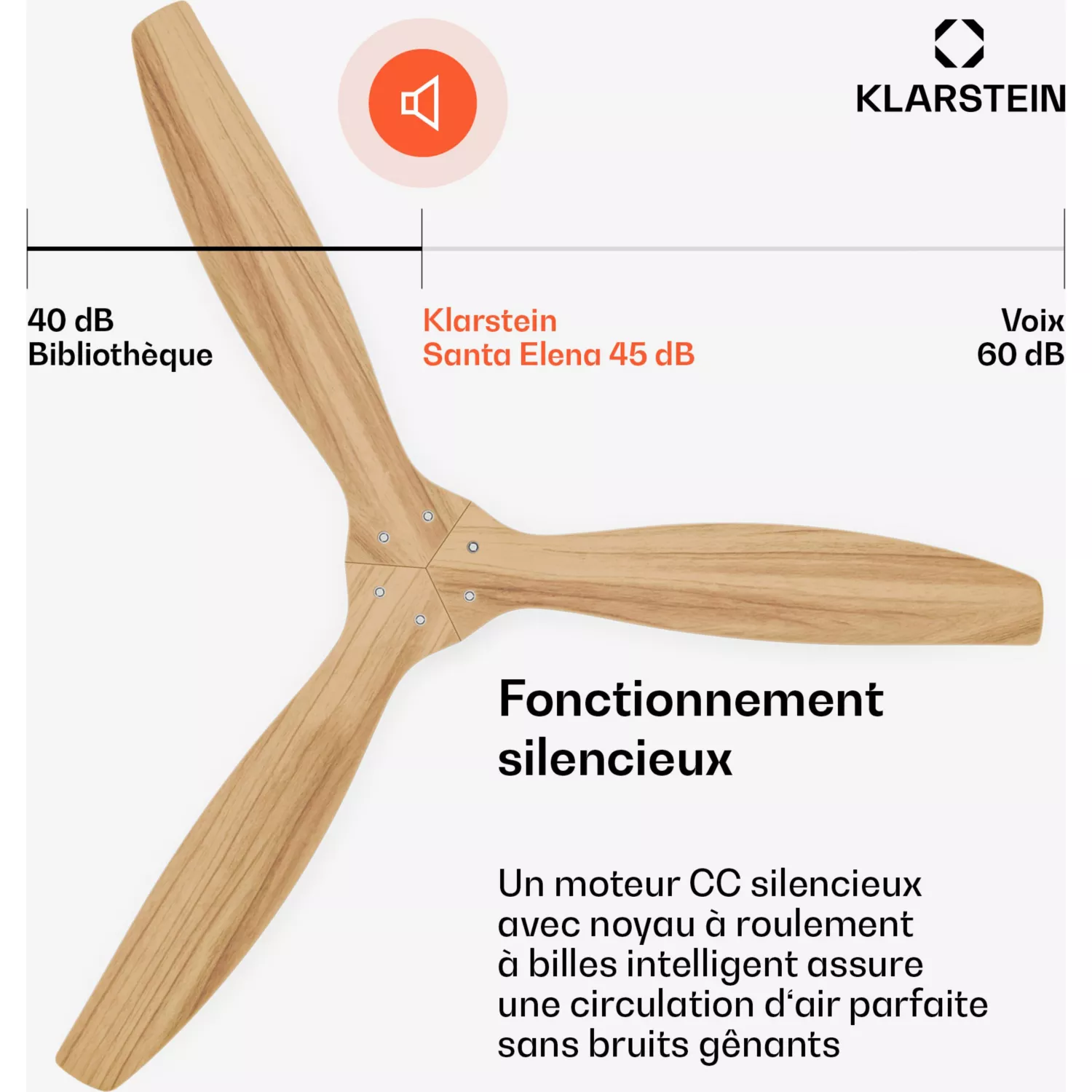 Ventilateur KLARSTEIN Santa Elena 132cm 35W Silencieux Bois – Image 4
