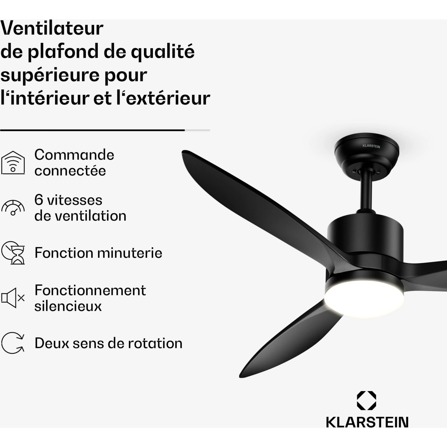 Ventilateur KLARSTEIN SkyBreeze intelligent 132cm 27W LED Noir – Image 2