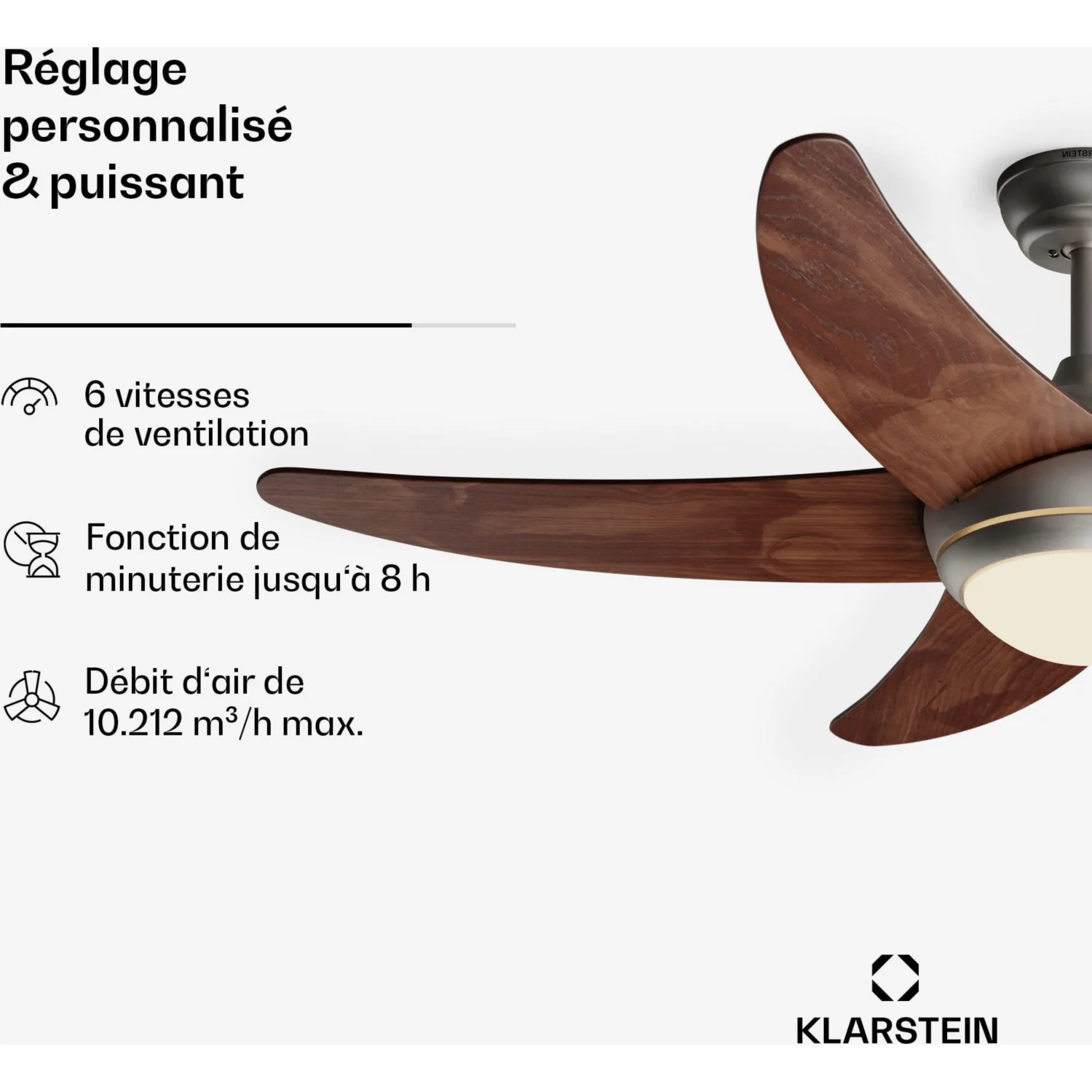 Ventilateur plafonnier KLARSTEIN Bolero 2en1 132 cm 55 W App 47 dB Bois – Image 5