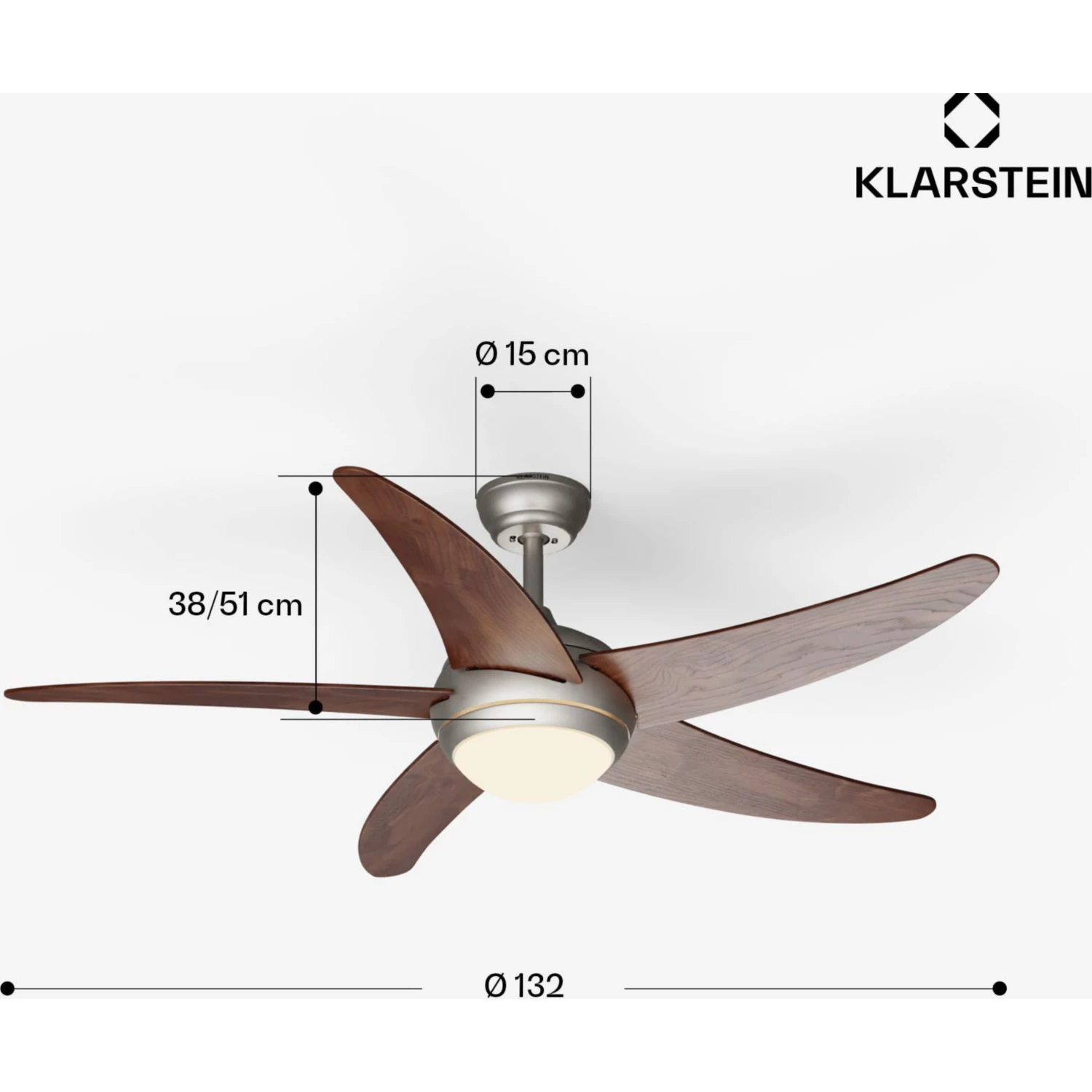 Ventilateur plafonnier KLARSTEIN Bolero 2en1 132 cm 55 W App 47 dB Bois – Image 8