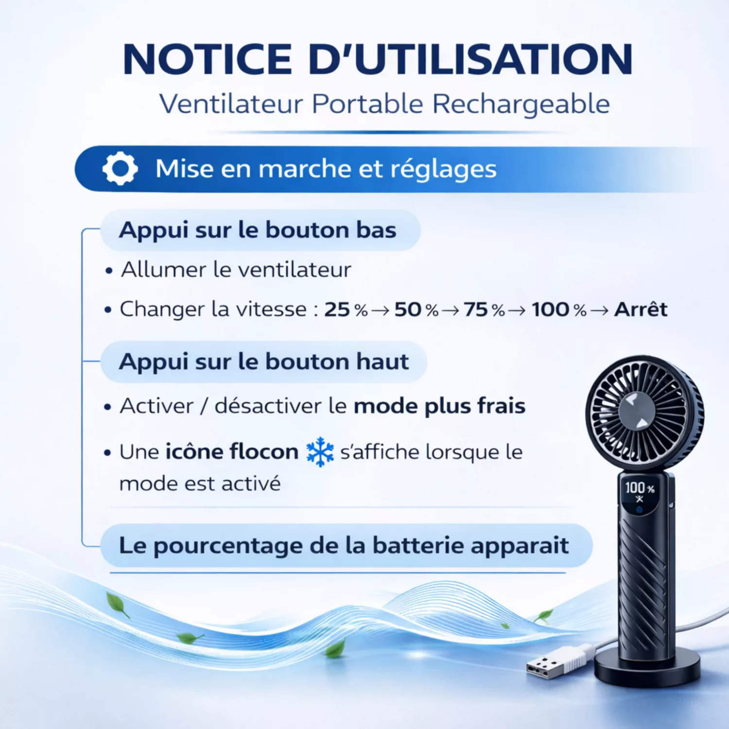 Ventilateur Portable Rechargeable 3en1 – Image 3